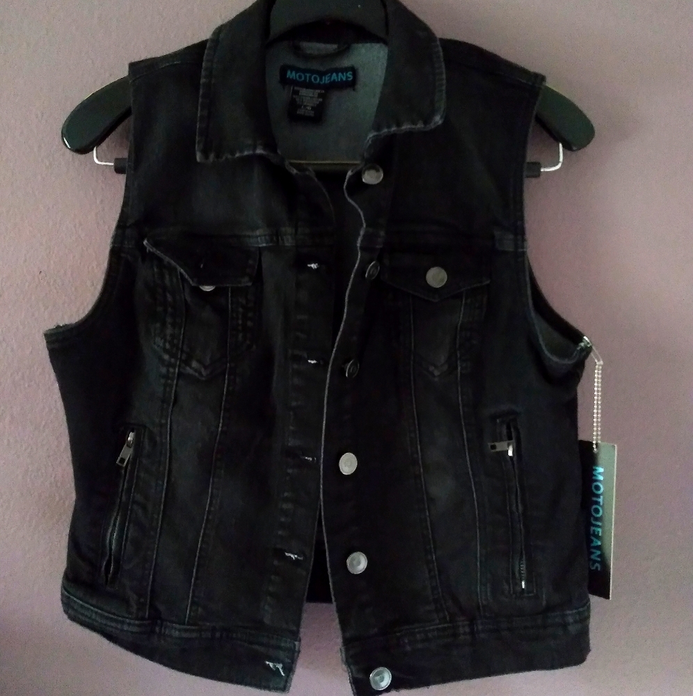 Motojeans Premium Sleeveless Denim Jacket (Black)